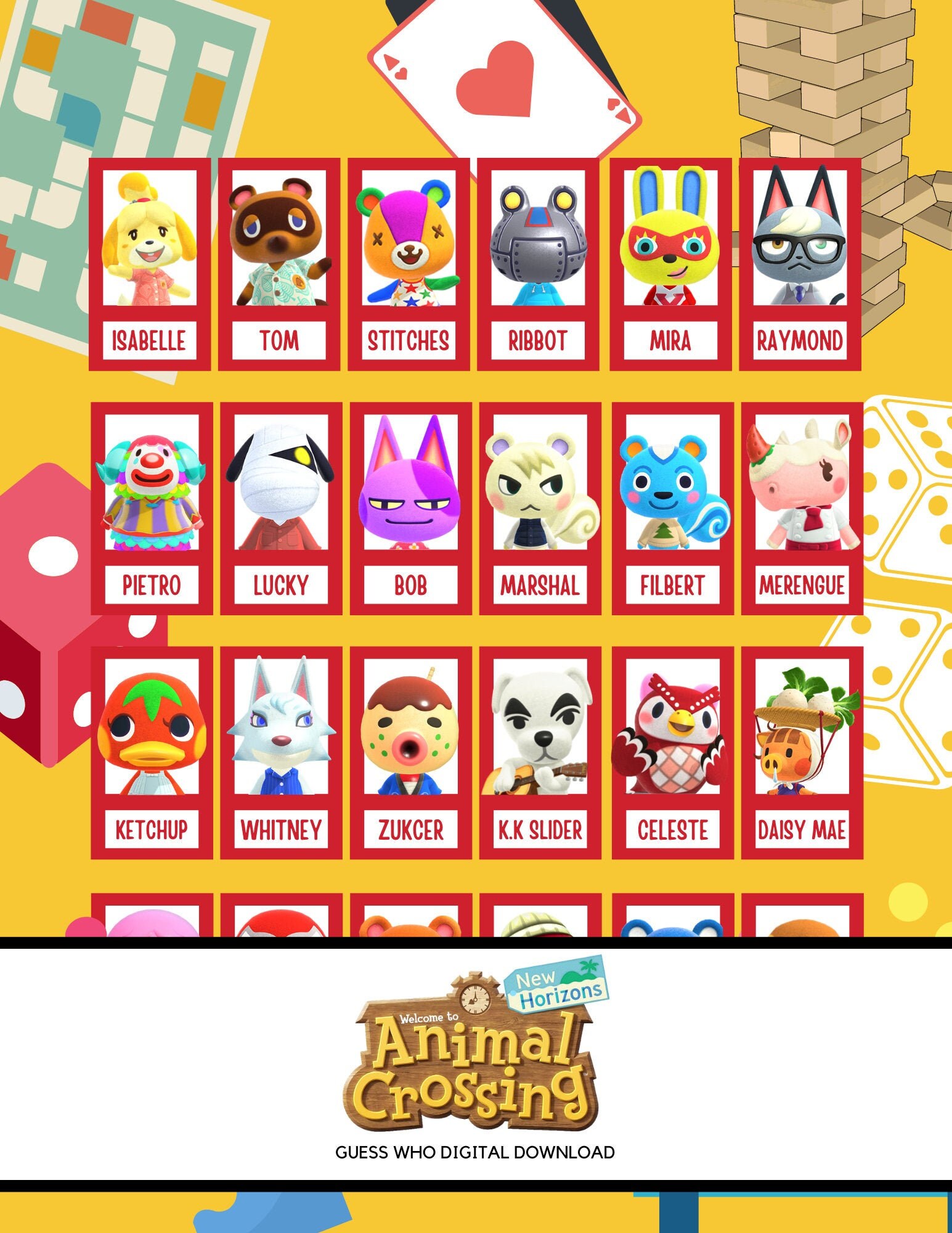 Animal Crossing Inspired Guess Who Custom Cards digital File - Etsy