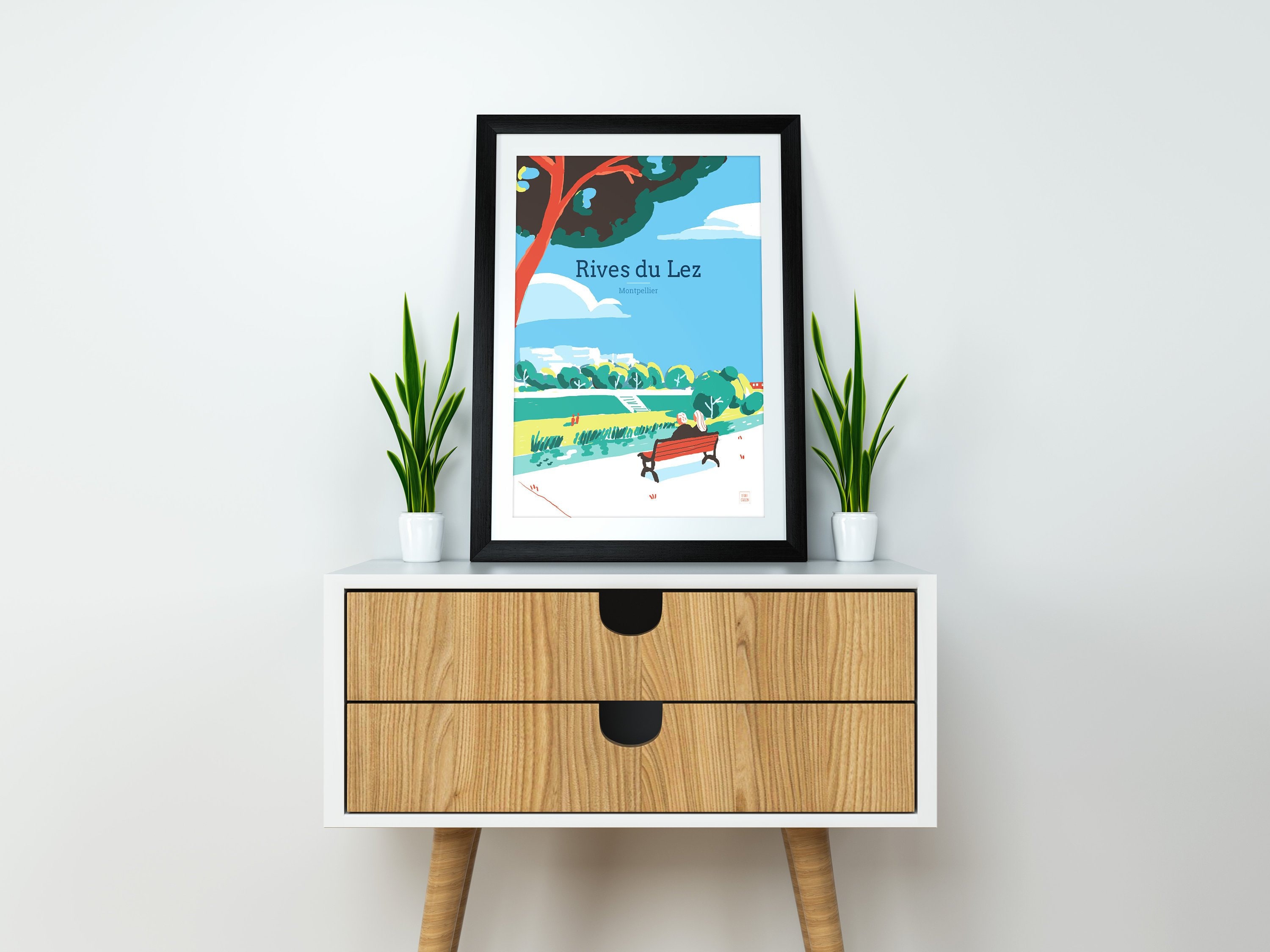 Affiche Rives Du Lez - Poster Illustration d'artiste de Montpellier