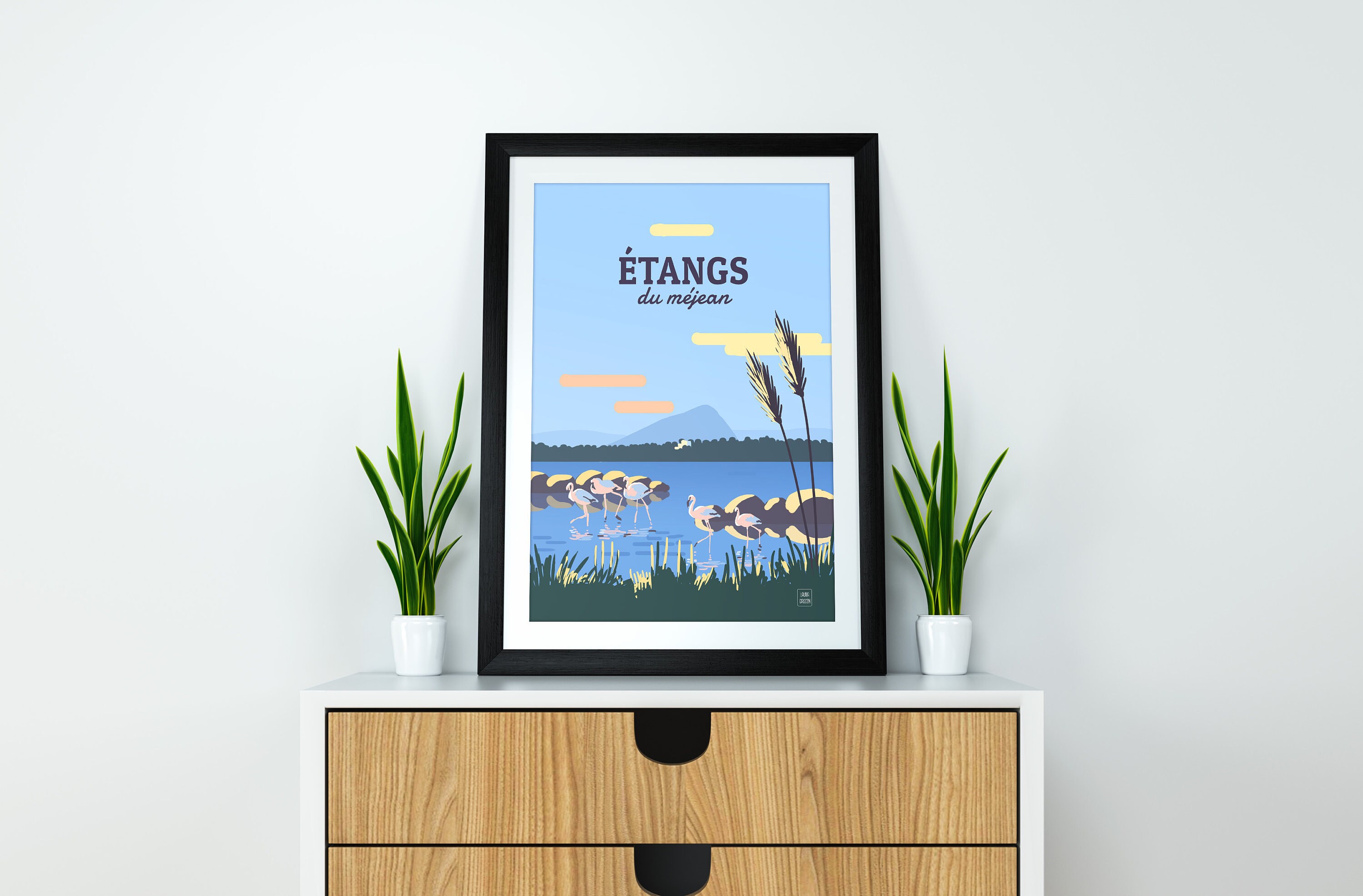 Affiche Vintage Montpellier Poster Illustration Etangs Du Méjean