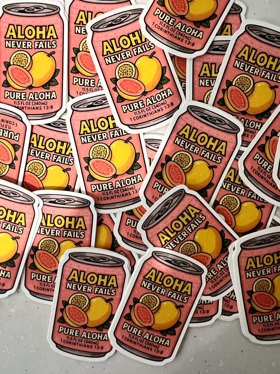 Aloha Never Fails Juice Can | UV Clear Sticker | Durable | Waterproof ...