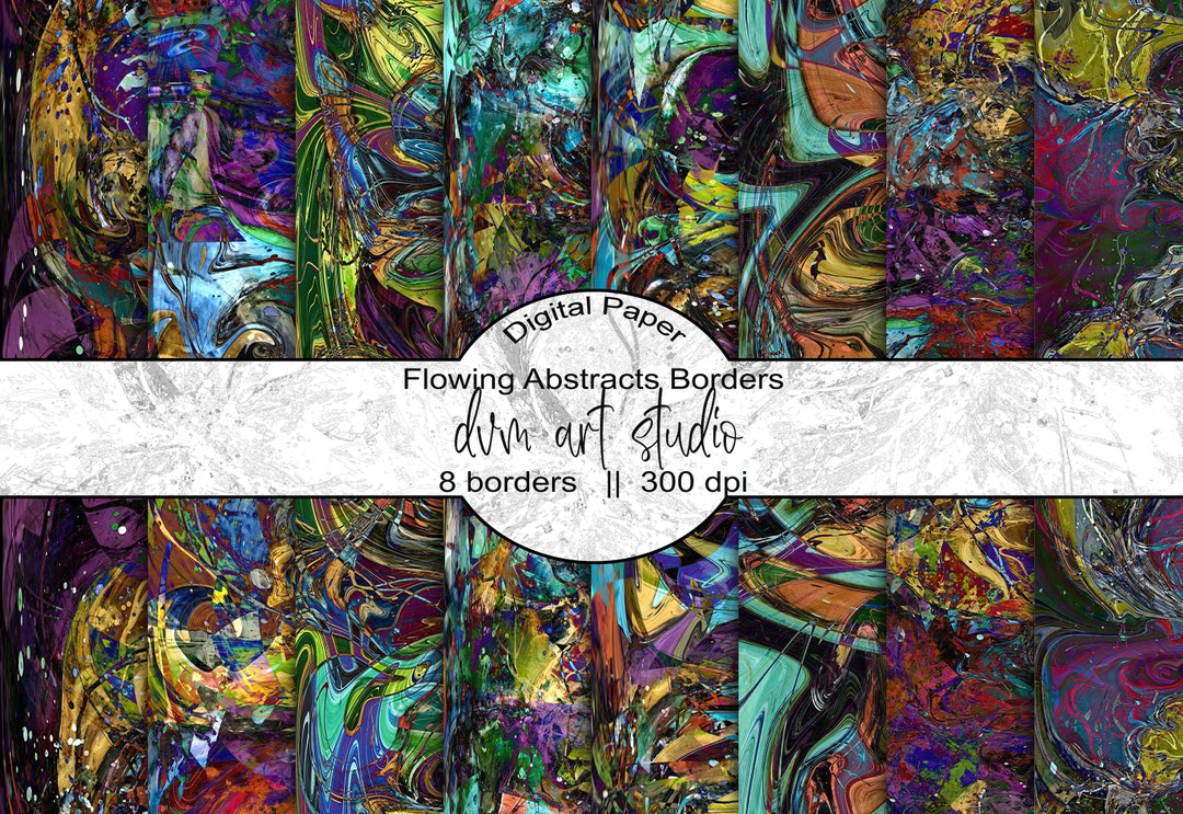 Flowing Abstracts– 2” Printable Borders – Digital Collage Sheet ...
