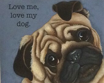 pug print, art, gift, picture, and original painting