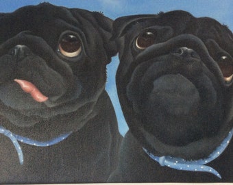 black pug print on canvas, gift, prints