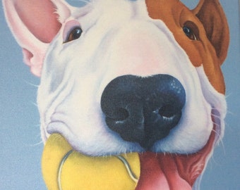 English bull terrier print on canvas, painting, art, gift, picture