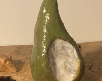 Artisan sculpture, ceramic pear, handmade, pottery, gift, food art