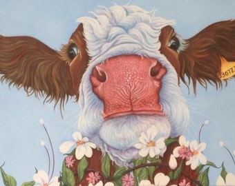 Hereford cow print on canvas, painting, gift, art, picture