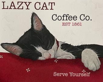 tuxedo black and white cat print, poster, newspaper style, gift, art, picture, funny