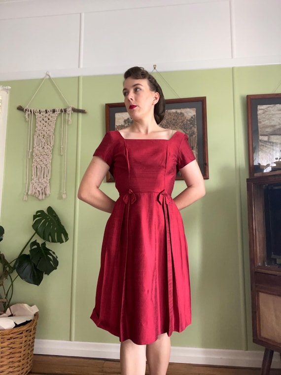 vintage couture cocktail dresses A-Line Cocktail Dresses Vintage Dress Wedding Guest Tea Length Sleevel   Koutun Dress