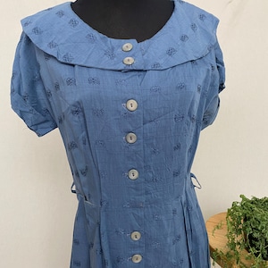 Vintage 1950s Womens Union Made Dress Dusty Blue Larger Size