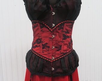 Red and Black Retro Corset Small Size Lace