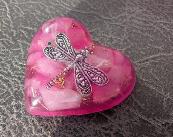 Crystal Resin Art Orgonite Crystal Heart Dragonfly Heart Rose Quartz Heart Love Heart Gift for Her