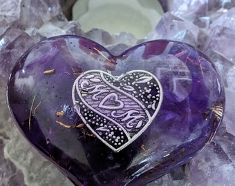 Crystal Resin Art Orgonite Crystal Heart Amethyst Heart Archangel Zadkiel Violet Flame Heart Mum Heart Mum Gift Mom Gift Mother's Day Gift