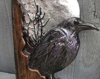 Crystal Resin Art Orgonite Crystal Raven Black Raven Wiccan Raven Totum
