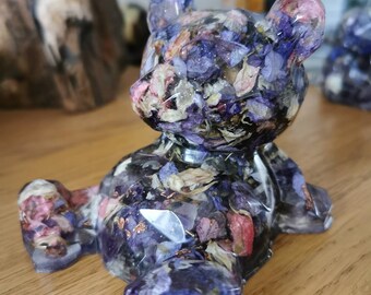 Crystal Resin Art Orgonite Crystal Teddy Bear "Lazy" Amethyst Bear Archangel Zadkiel Gift for Her Gift New Born Mothers Day