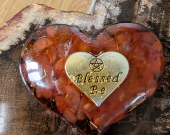 Crystal Resin Art Orgonite Crystal Heart Blessed Be Heart Archangel Uriel Heart Carnelian Heart Sacral Chakra Heart Gift Wiccan Heart Gift