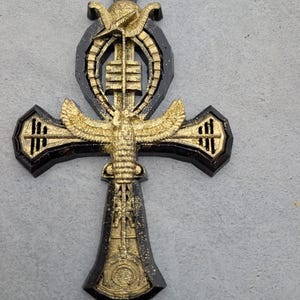 Crystal Resin Art Orgonite Crystal Ankh Multi Crystal Black and Gold Ankh Egyptian Key of Life Gift for Her Gift for Him