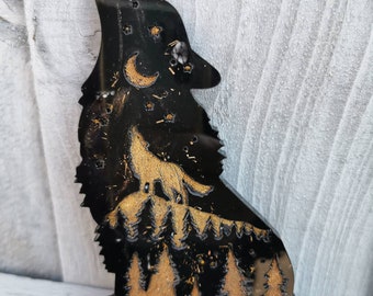 Crystal Resin Art Orgonite Crystal Wolf Wilderness Wolf Black Wolf Gift for Her Gift for Him Wolf Gift Wolf Art Mothers Day