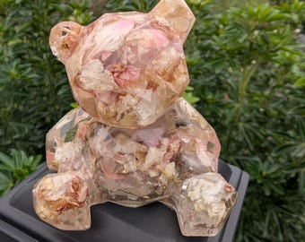 Crystal Resin Art Orgonite Crystal Teddy Bear Rose Quartz Bear Archangel Chamuel Gift for Her Gift for Him New Born Gift