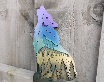 Crystal Orgonite Wolf Art: Wilderness Forest Shimmer, Reiki Charged