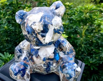 Crystal Resin Art Orgonite Crystal Teddy Bear Lapis Lazuli Bear Archangel Michael Gift for Her Gift for Him New Born Gift Baby Shower