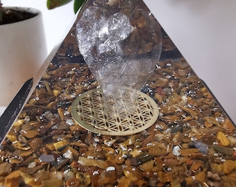 Crystal Resin Art Orgonite Crystal Pyramid Angel Pyramid Clear Quartz Angel Tigers Eye Pyramid Gift for Her Gift for Him