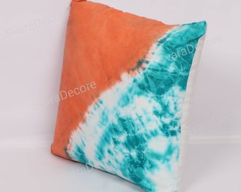 Boîtes d’oreiller décoratives Indian Tie Dyed Teal-Orange Color Cushion Cover Intetior Home Decore Sofa Cushion Shibori Pillows Christmas Gift