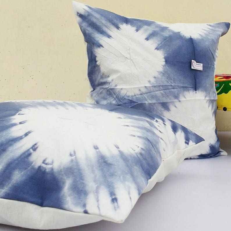Decorative Pillow Cases Indian Art Tie Dyed Indigo Blue Etsy India