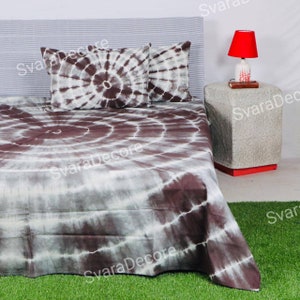 Bohemian Tapestry Itazime Shibori Circular Design Hand Dyed Tie and Dye Bedcover Bedsheets Beddings With Pillow Cotton Brown hand made