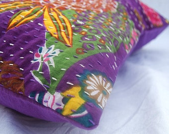 Taies d’oreiller décoratif Kantha indien cousu de coussin housses Noël décorations idées coton coussin cas fruits violet imprimé motifs