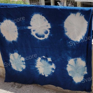 Shibori Tie Dyed Royal Blue itajime Technique Circle design Quilting Cotton Apperael  Cotton Fabric 44 Inches Wide Crafting Dress Material