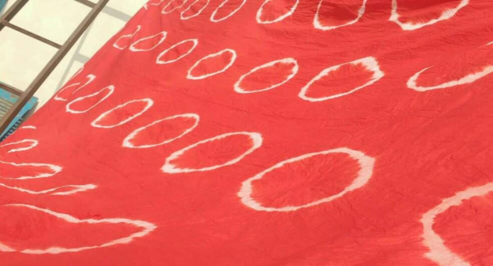 Shibori Tie Dyed Royal Red Itajime Technique Circle Design Etsy