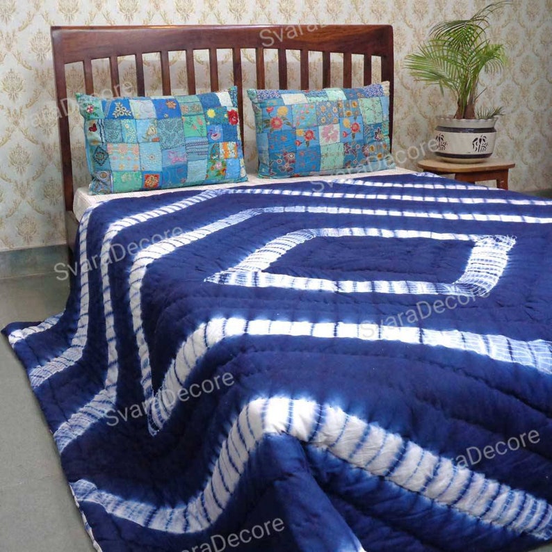 Decorative Blanket Duffle Blanket Indian Tie Dyed Indigo Blue Etsy