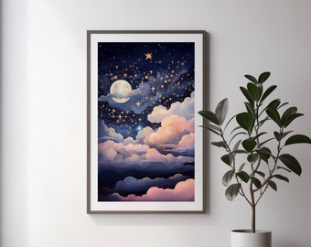 Starry Night Sky Print - Digital Download - Stargazing Landscape - Art Print