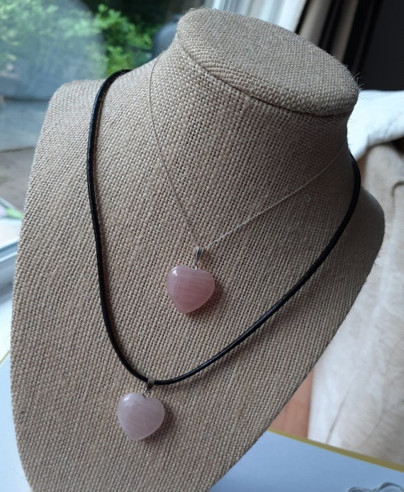 Rose Quartz Heart Pendant Necklace Rose 