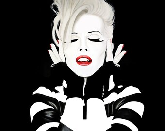 Legendary KORA - Black and White with Red Lips - Hand painted