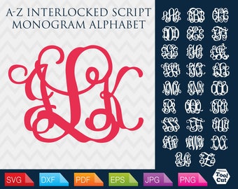 Vine Monogram Font Svg Interlocked Initials Svg Interlocked Monogram Font Svg Elegant Monogram Cuttable Letters Svg Cricut Fonts Silhouette