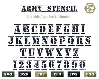Font Svg Army Stencil Monogram Font Svg Military Font Svg Old Stamp Alphabet Svg Stencil Letters Svg File For Cricut Silhouette Dxf