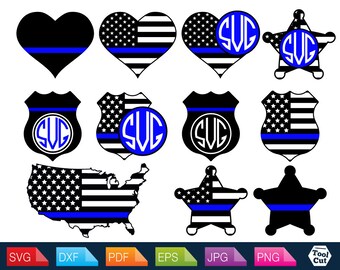 Policeman Svg USA Police Svg America Flag Monogram Frame Svg Police Initial Border Svg Protect And Serve SVG Cricut Files Patriot Svg Dxf