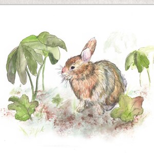 ARCHIVAL WATERCOLOR PRINT, bunny, bunnies, baby watercolor, nursery art, nature,beige, green, grey, brown, pastel, neutral colors, tan
