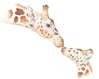 ARCHIVAL WATERCOLOR PRINT, watercolor painting, giraffe, giraffes, nursery decor, baby girl, baby boy, watercolor nursery,  nursery decoR