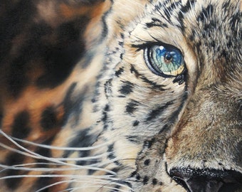 Ever-watchful an oil painting print on canvas of a realistic leopard by Sara J Alvord