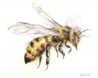Glorious Bee by Sara Alvord, Original 5 x 7 Watercolor, Archival