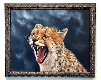 Originele Cheetah Olieverfschilderij, Afrika, cheetah, cheeta's, kat, katten, origineel, woest, wild, dieren, dier, schilderij, origineel