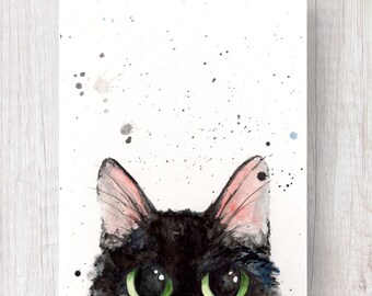 You Can't See Me... Black, Cat, Black Cat, Cat Print, Watercolor Print, Abstract Art