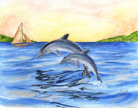 Aquarel Dolfijn Dolfijn schilderij Dolfijnen - Etsy