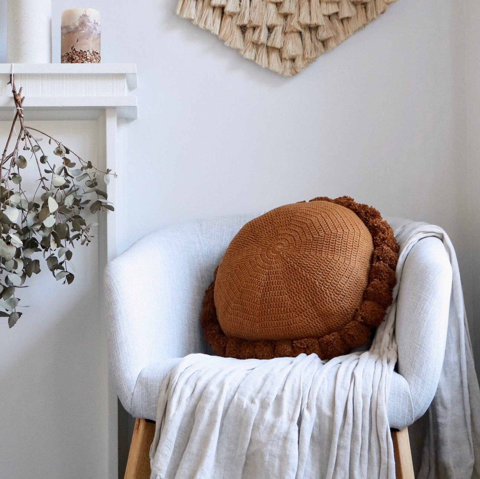 Delilah Round Pom Pom Cushion