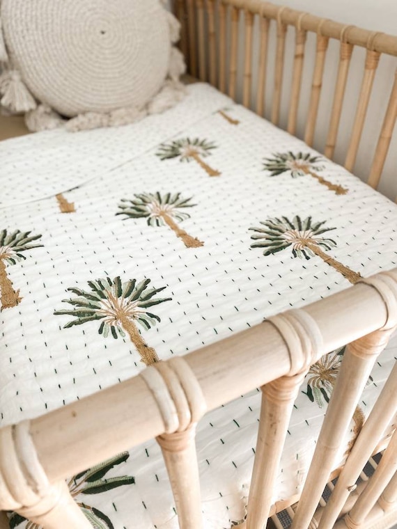 Palm Kantha Cot Quilt Blanket Tropical Coastal Beach 100 Cotton Etsy Ireland