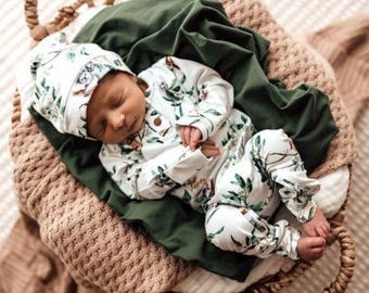 Eucalypt Knotted Baby Beanie - Organic Cotton, 0-6 Months