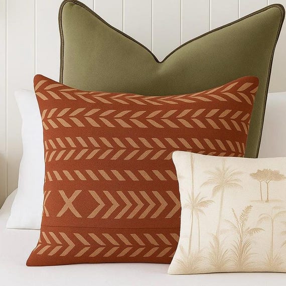 Rust Red 100% Cotton Printed Mudcloth Inspired Cushion Pillow