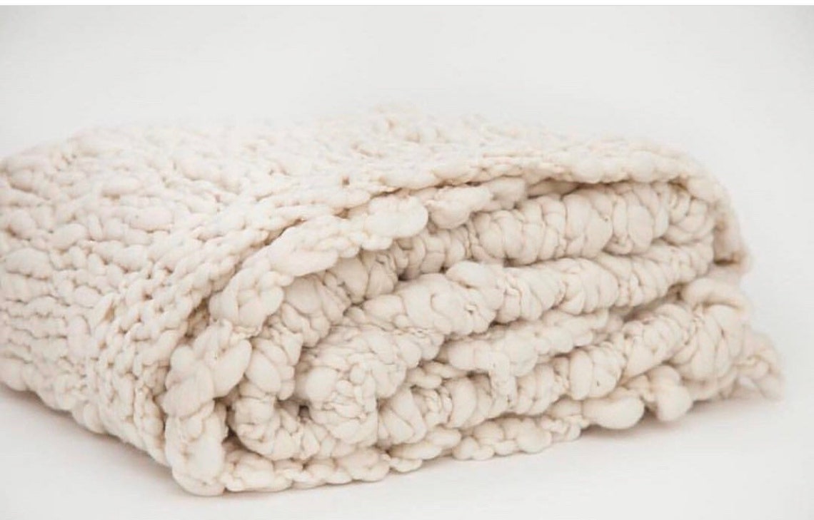 White 100 Merino Wool chunky knit thick wool blanket Cosy Etsy